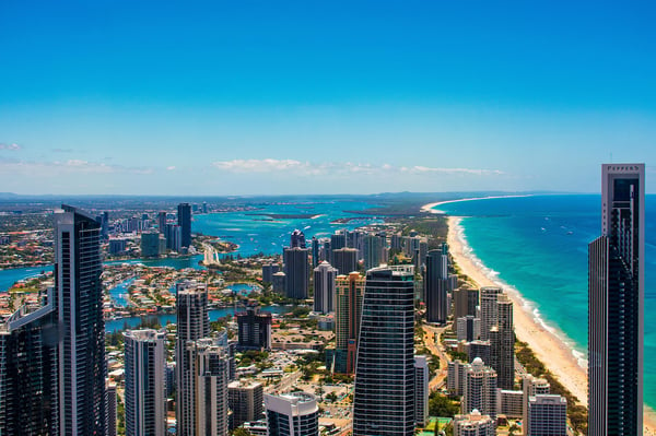 Aerial shot of Gold Coast in Queensland